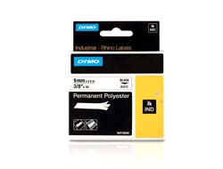 DYMO RHINO TAPE POLYESTER 9MMX5.5MM BLACK ON WHITE IN