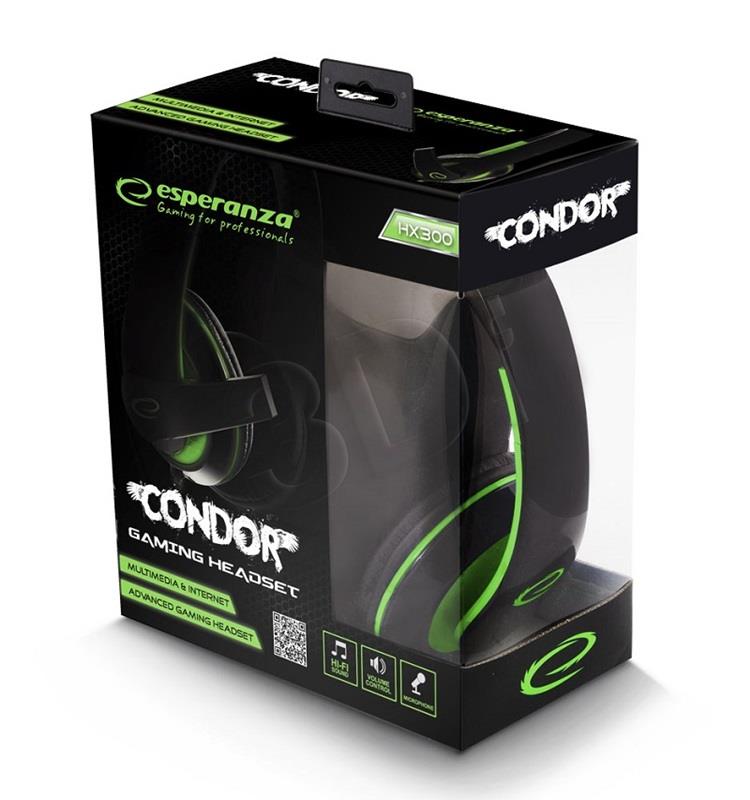 Esperanza ESPERANZA STEREO HEADPHONES WITH MICROPHONE FOR GAMERS CONDOR GREEN 5901299922408 austiņas