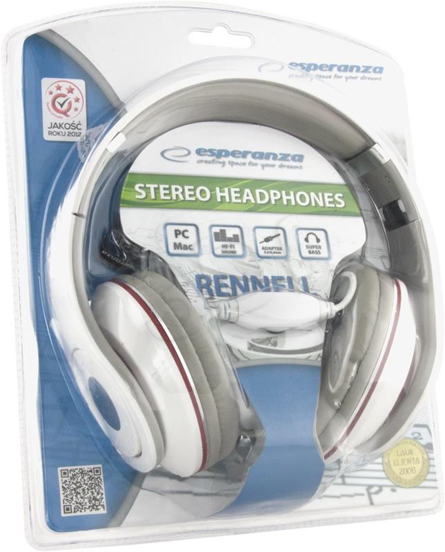 ESPERANZA Audio Stereo Folding Headphones with volume control EH141W |5m | White austiņas
