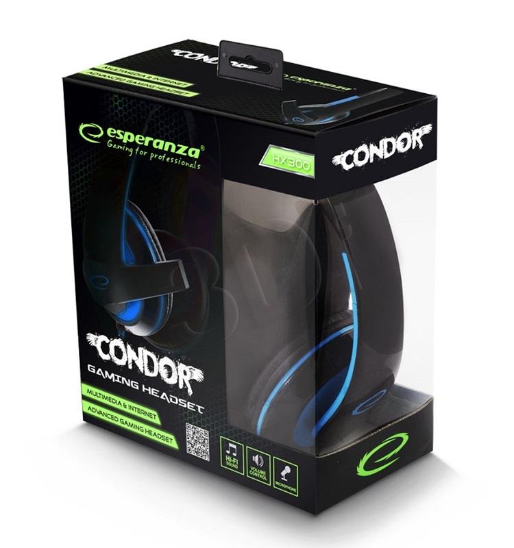 Esperanza ESPERANZA STEREO HEADPHONES WITH MICROPHONE FOR GAMERS CONDOR BLUE 5901299922392 austiņas