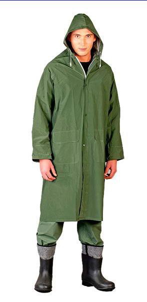 L green raincoat