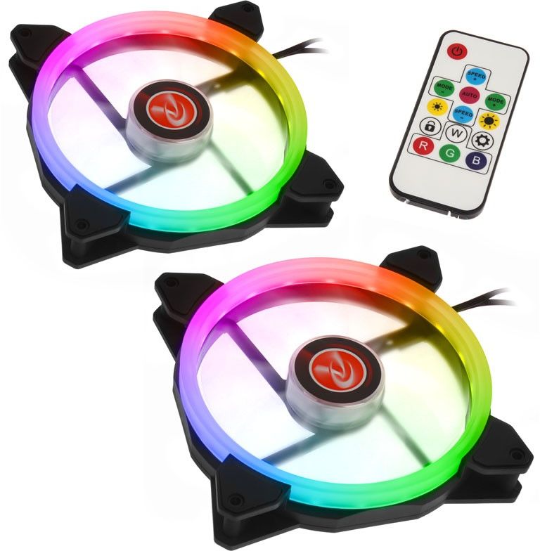 Raijintek IRIS 14 Rainbow RGB LED-Lufter, 2er Set inkl. Controll ventilators