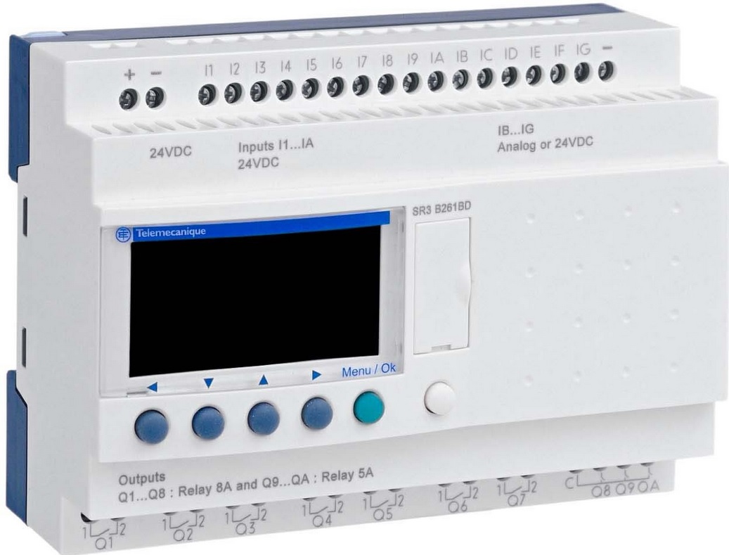 Schneider Modulowy przekaznik inteligentny RTC LCD 24VDC 16 wejsc 10 wyjsc SR3B261BD SR3B261BD (3389110549980)