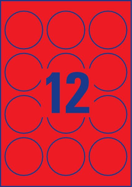 Avery Zweckform Etykieta neonowa 25 okragle czerwone 63,5mm 300 kolek (L7670R-25) uzlīmju printeris