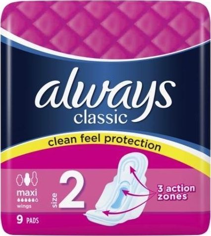 Always Podpaski Classic Maxi 9 szt. 4015400259459 (4015400259459) kosmētika ķermenim