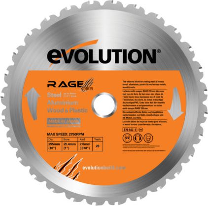 Evolution Pila widiowa TCT wielozadaniowa Evolution RAGE 255mm 28z (EVO-255-MULTI) EVO-255-MULTI (0849713011374) Elektriskais zāģis