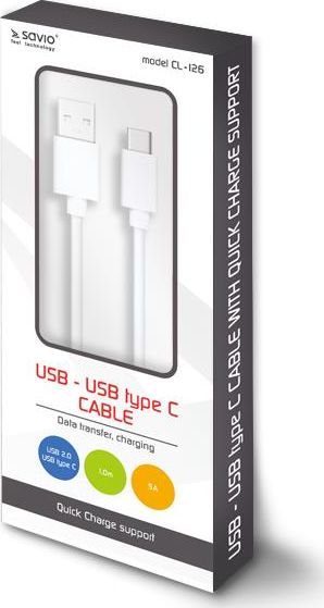 USB - USB typ C cable Quick Charge, 5A, 1m SAVIO CL-126 USB kabelis