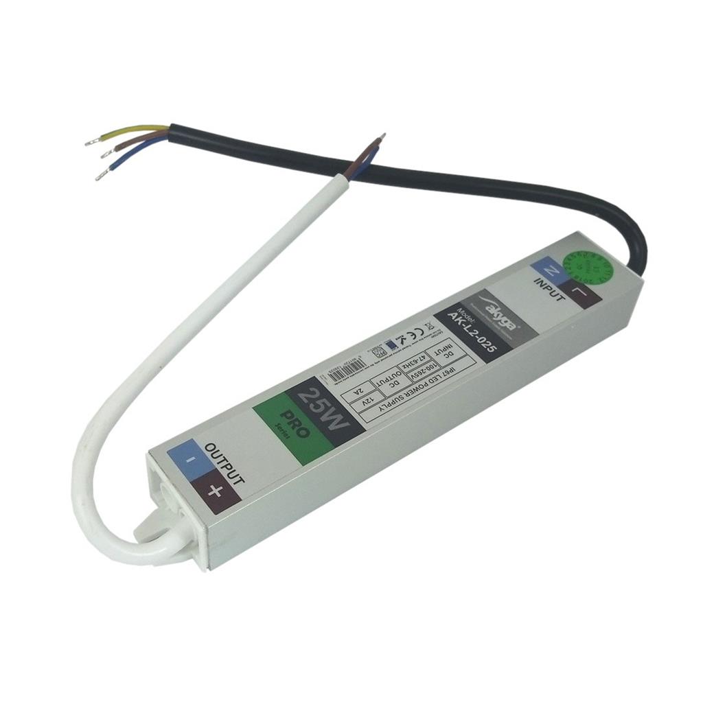 Akyga Impulse LED power supply AK-L2-025 12V / 2A / 25W / 100-265V / IP67 Barošanas bloks, PSU