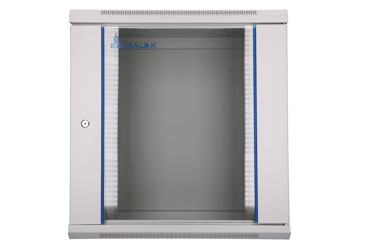 Wall cabinet rack 12U 600x450 gray glass door
