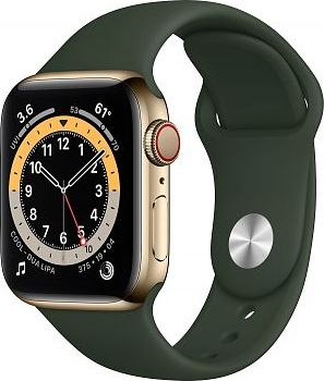 Apple Watch Series 6 GPS + Cell 40mm Gold Steel Green Sport Band Viedais pulkstenis, smartwatch