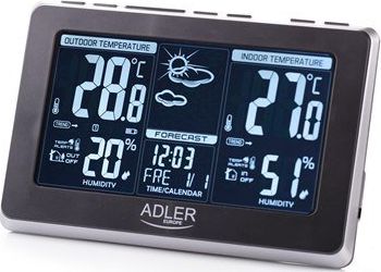 Adler Weather station AD 1175 Black, White Digital Display, Remote Sensor 5902934836647 barometrs, termometrs
