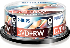 DVD+RW Philips 4,7GB 25pcs spindel 4x matricas
