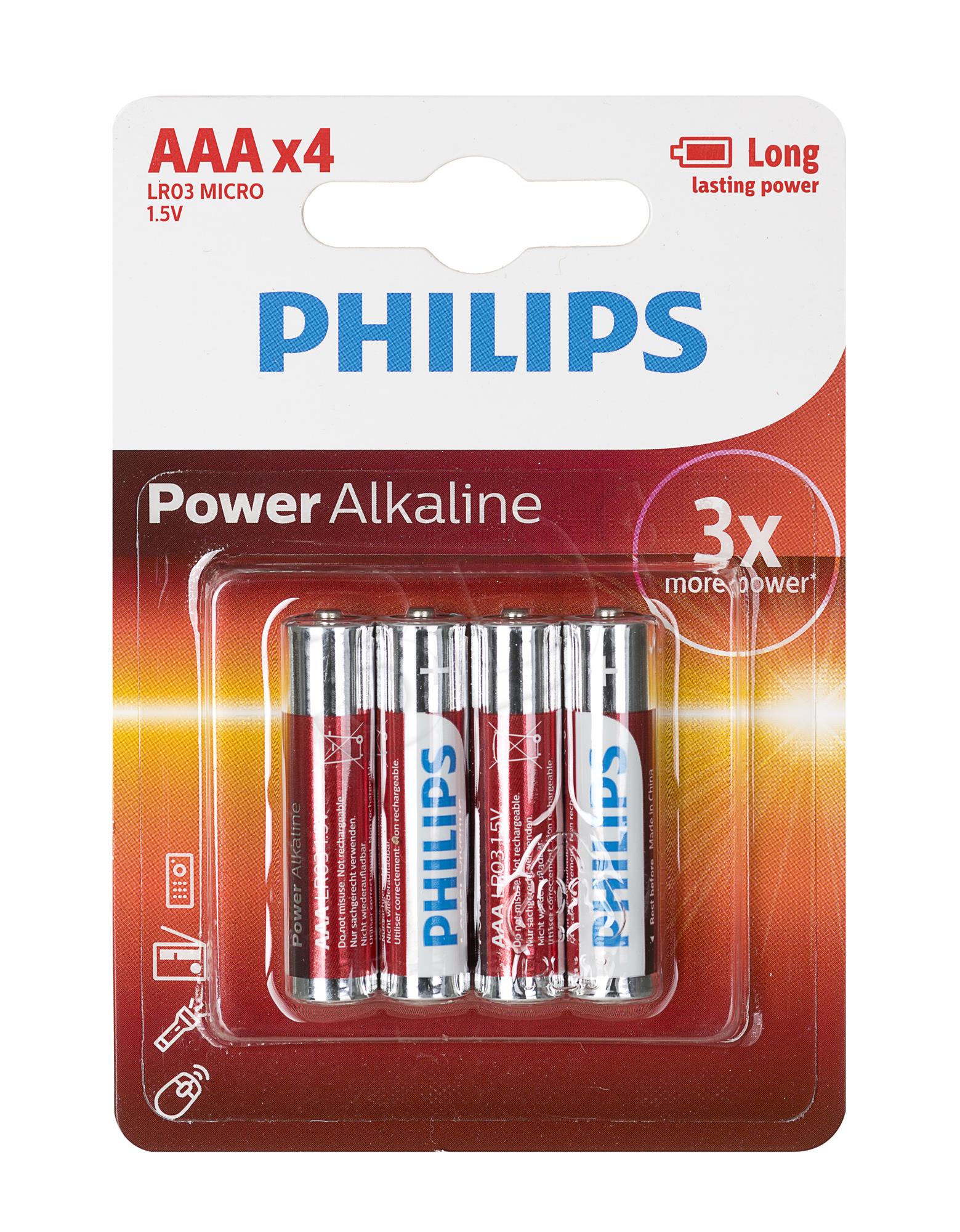 Philips Power Alkaline AAA -  4 szt akumulators, baterija portatīvajiem datoriem