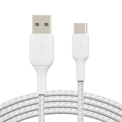 Cable Braided USB-C USB-A 15cm White USB kabelis