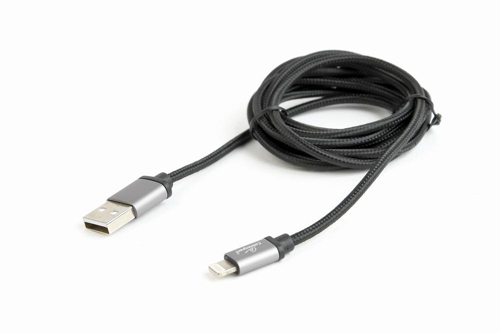 Gembird cotton braided USB Lightning 1.8m Black 8716309101097 USB kabelis