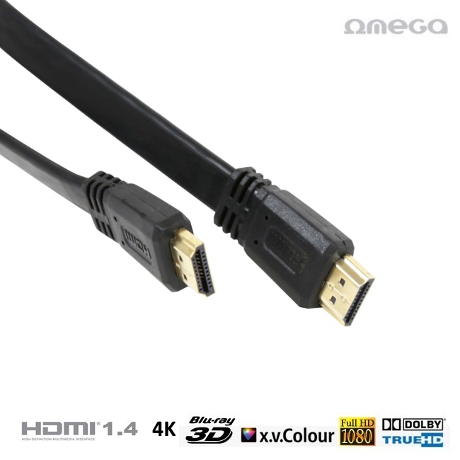Omega OCHF34 HDMI V1.4 Ar Internetu type A - 19/19 male/male Premium Super Plakans Vads 3m Melns (Poly Bag) kabelis video, audio