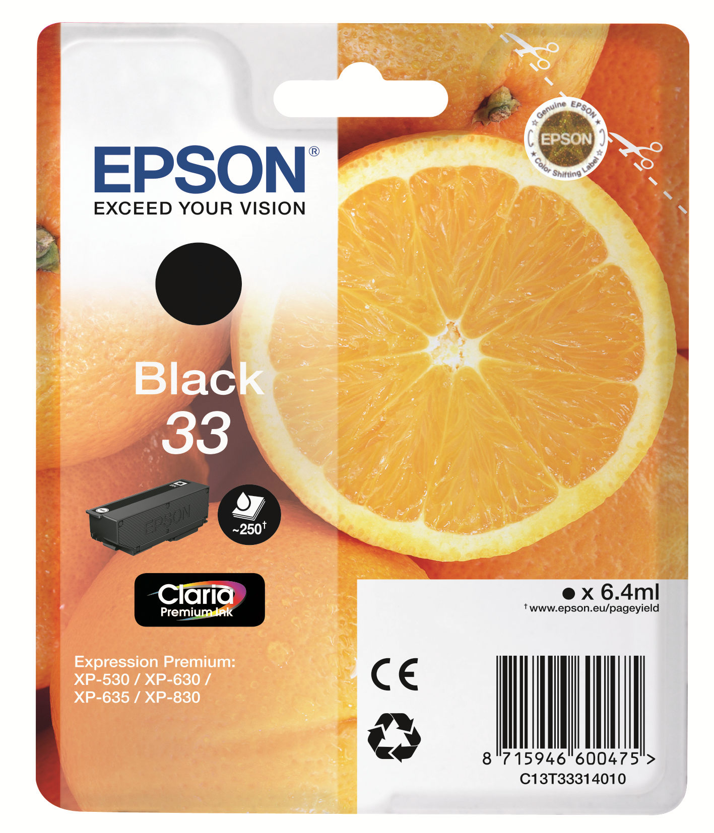 Ink Epson Singlepack Black 33 Claria Premium Ink kārtridžs