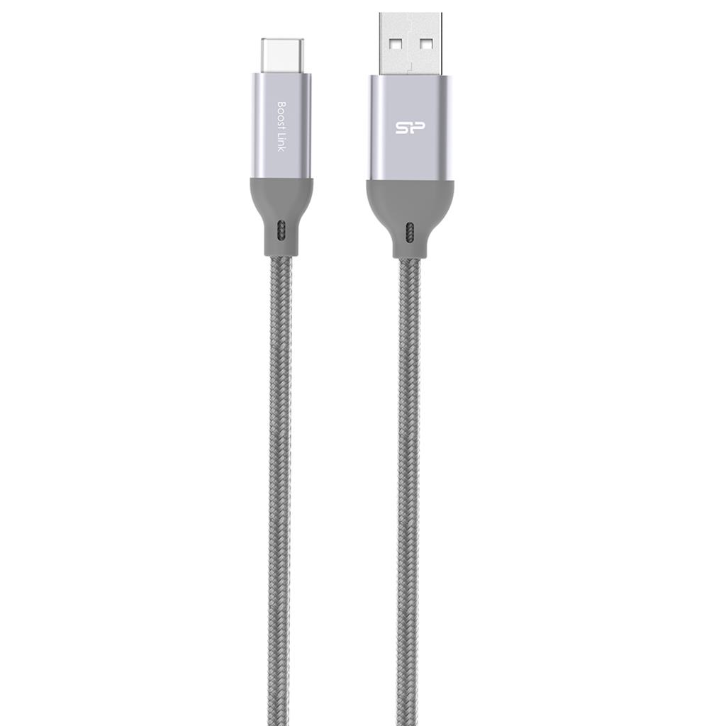 Silicon Power Cable USB TypeC - USB, Boost Link LK30AC Nylon, 1M, 2.4A, Gray USB kabelis