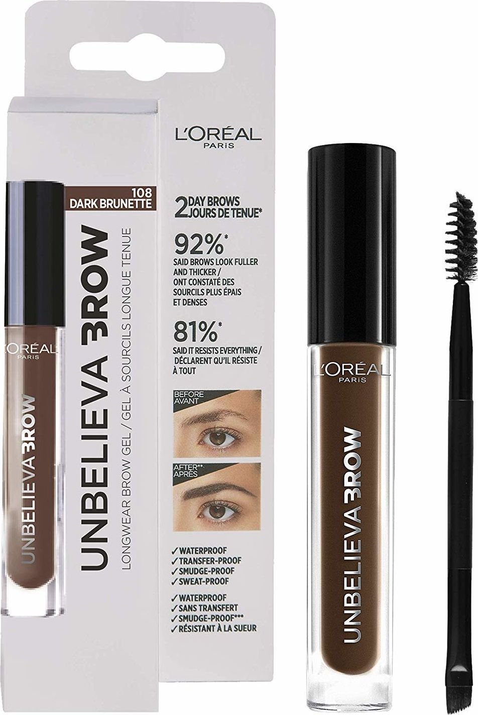 L'Oreal Paris Tusz do brwi Paris Unbelieva Brow 108 Dark Brunette 3.4ml 3600523674626 (3600523674626) ēnas