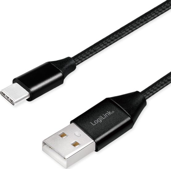 LogiLink USB-C 1.0m czarny kabelis, vads