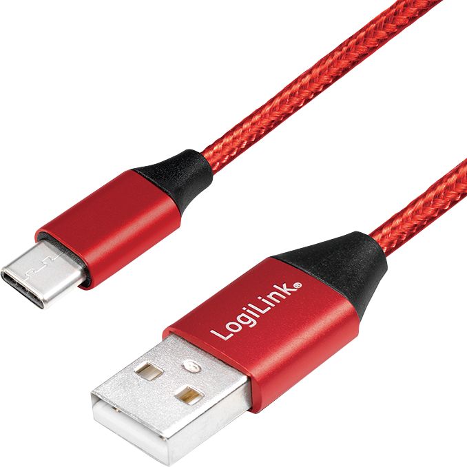 LOGILINK - USB 2.0 cable USB-A male to USB-C male, red, 0.3m USB kabelis