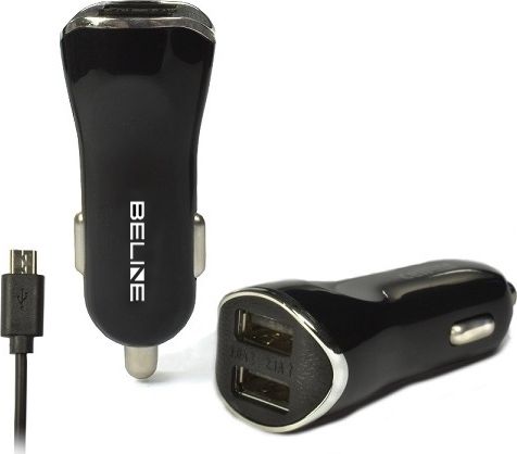 Car charger 2xUSB + microUSB 2.1A black iekārtas lādētājs