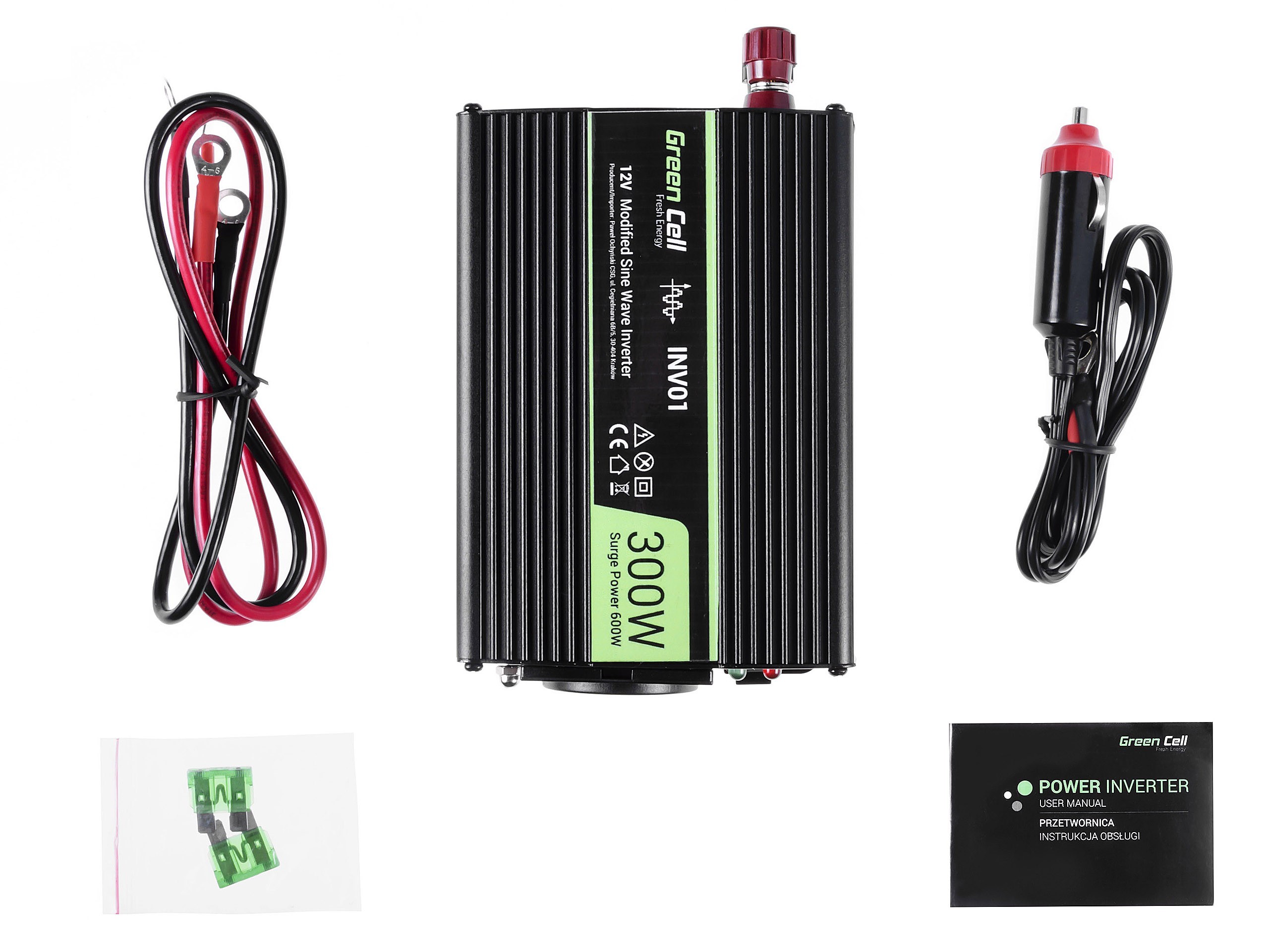 Green Cell Car Power Inverter 12V to 230V, 300W / 600W Strāvas pārveidotājs, Power Inverter