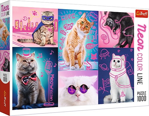 Trefl Puzzle 1000 Neon Color Line - Super cats puzle, puzzle