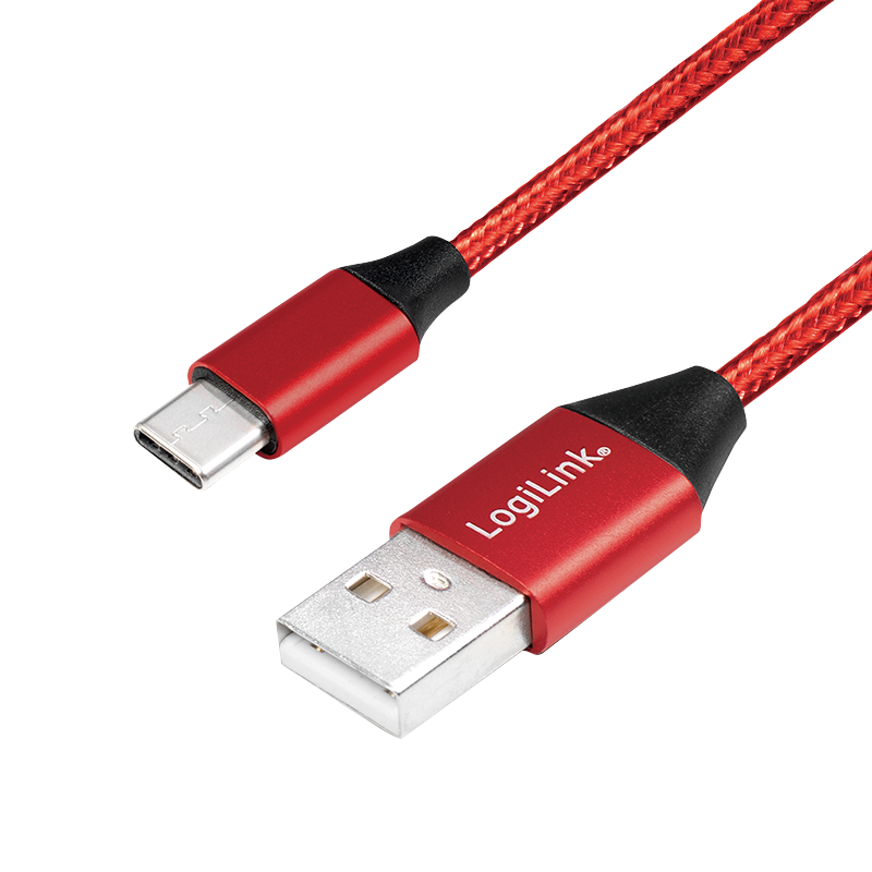 LOGILINK - USB 2.0 cable USB-A male to USB-C male, red, 0.3m USB kabelis