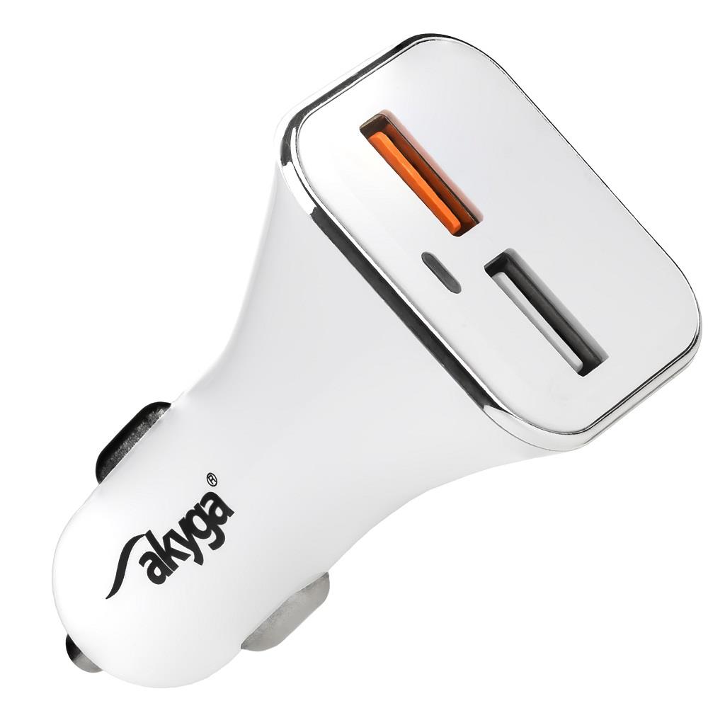 Akyga Car charger AK-CH-08 3000mA 2xUSB white Quick Charge 3.0 aksesuārs mobilajiem telefoniem