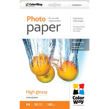 ColorWay A4, Weight 180 g/m2, High Glossy Photo Paper, 50 Sheets foto papīrs