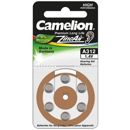 Camelion A312/DA312/ZL312, Zinc air cells, 6 pc(s) Baterija