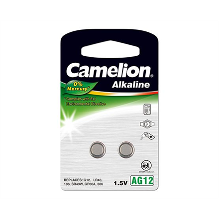 Camelion AG12/LR43/LR1142/386, Alkaline Buttoncell, 2 pc(s) Baterija