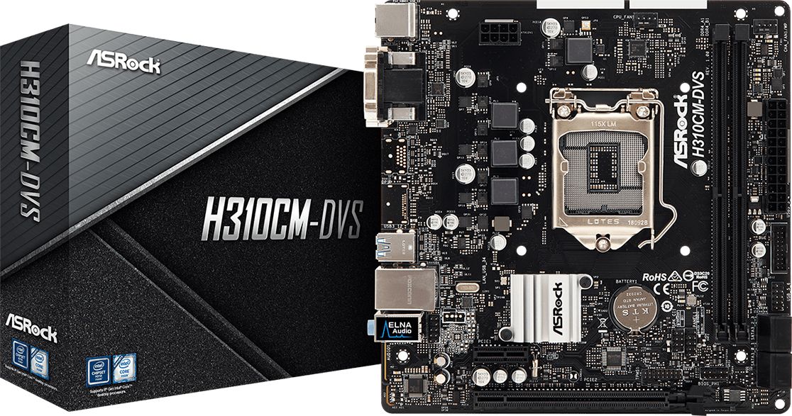 Asrock H310CM-DVS Intel Registered  H310 LGA 1151 (Socket H4) micro ATX pamatplate, mātesplate