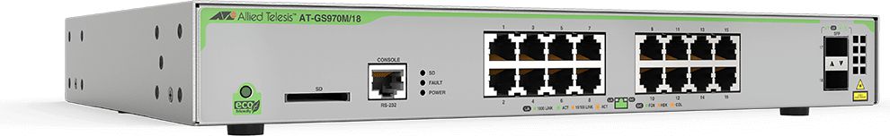 Allied Tel. Switch 16x GE AT-GS970M/18 16x 1Gbit-T+2x SFP komutators