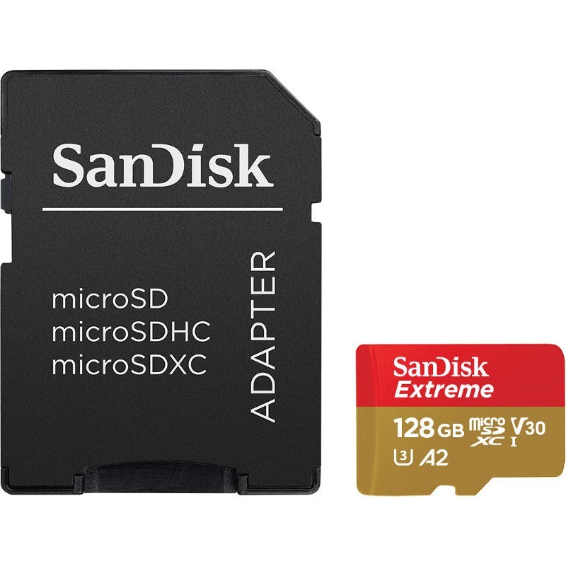 SANDISK EXTREME microSDXC 128 GB 160/90 MB/s A2 C10 V30 UHS-I U3 Mobile atmiņas karte
