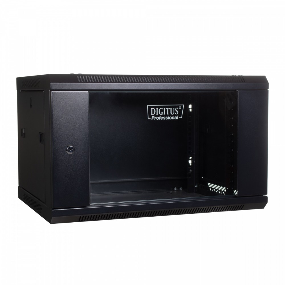 Wall mount cabinet 19 6U 368/600/450mm, glass door, black (RAL 9004)