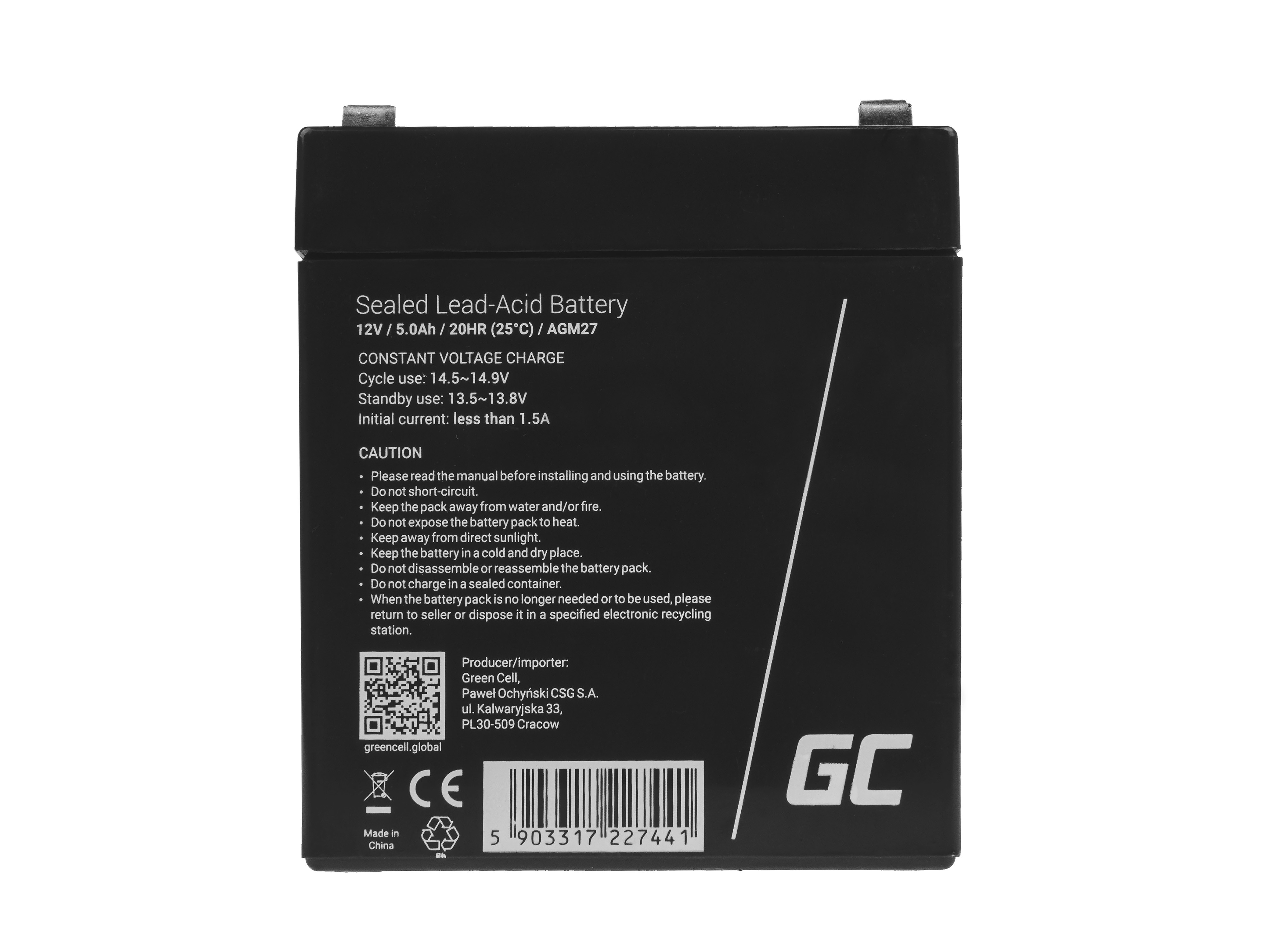 GREENCELL Battery AGM 12V 5Ah UPS aksesuāri