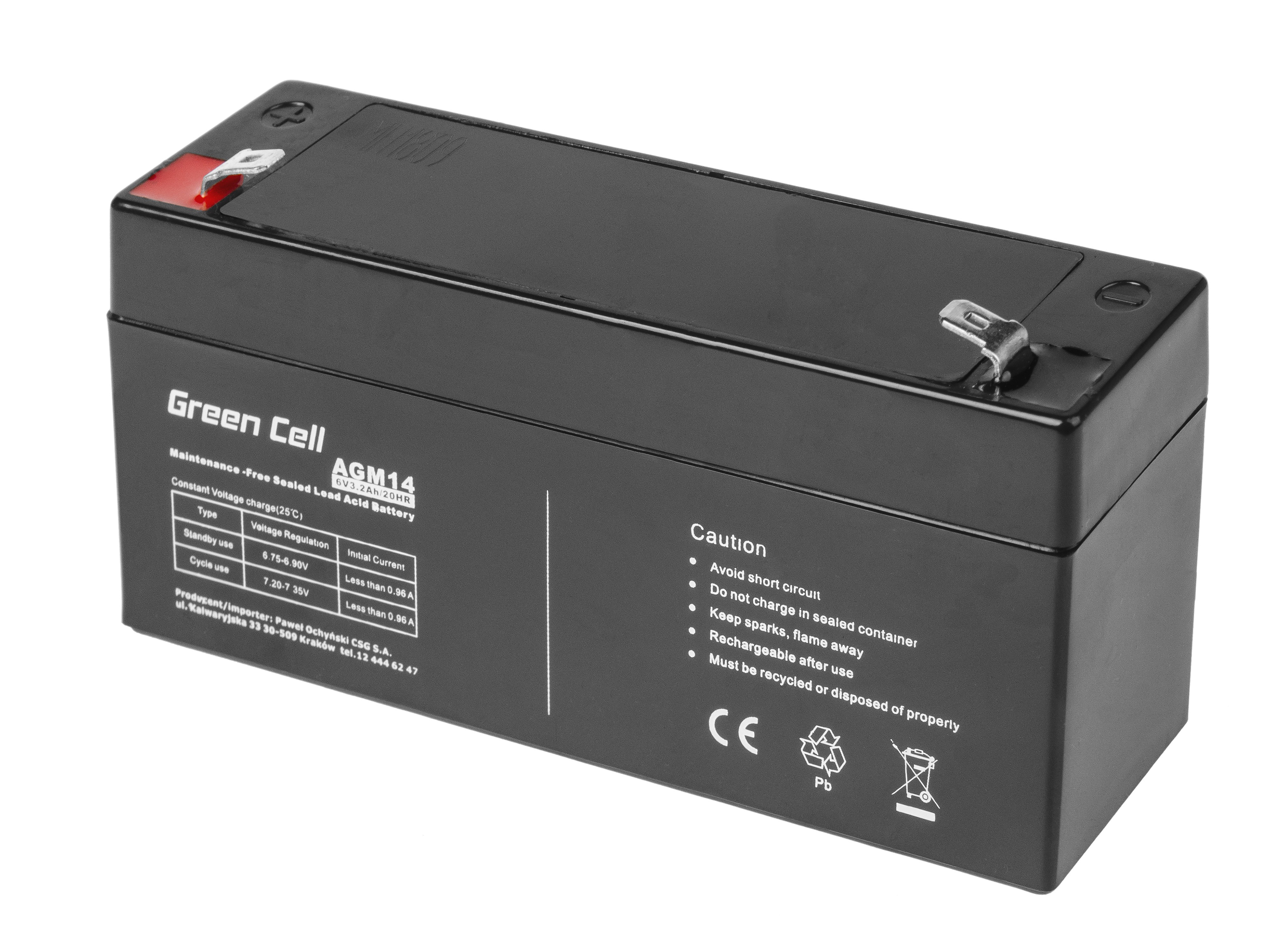 Green Cell AGM Battery 6V 3.3Ah UPS aksesuāri