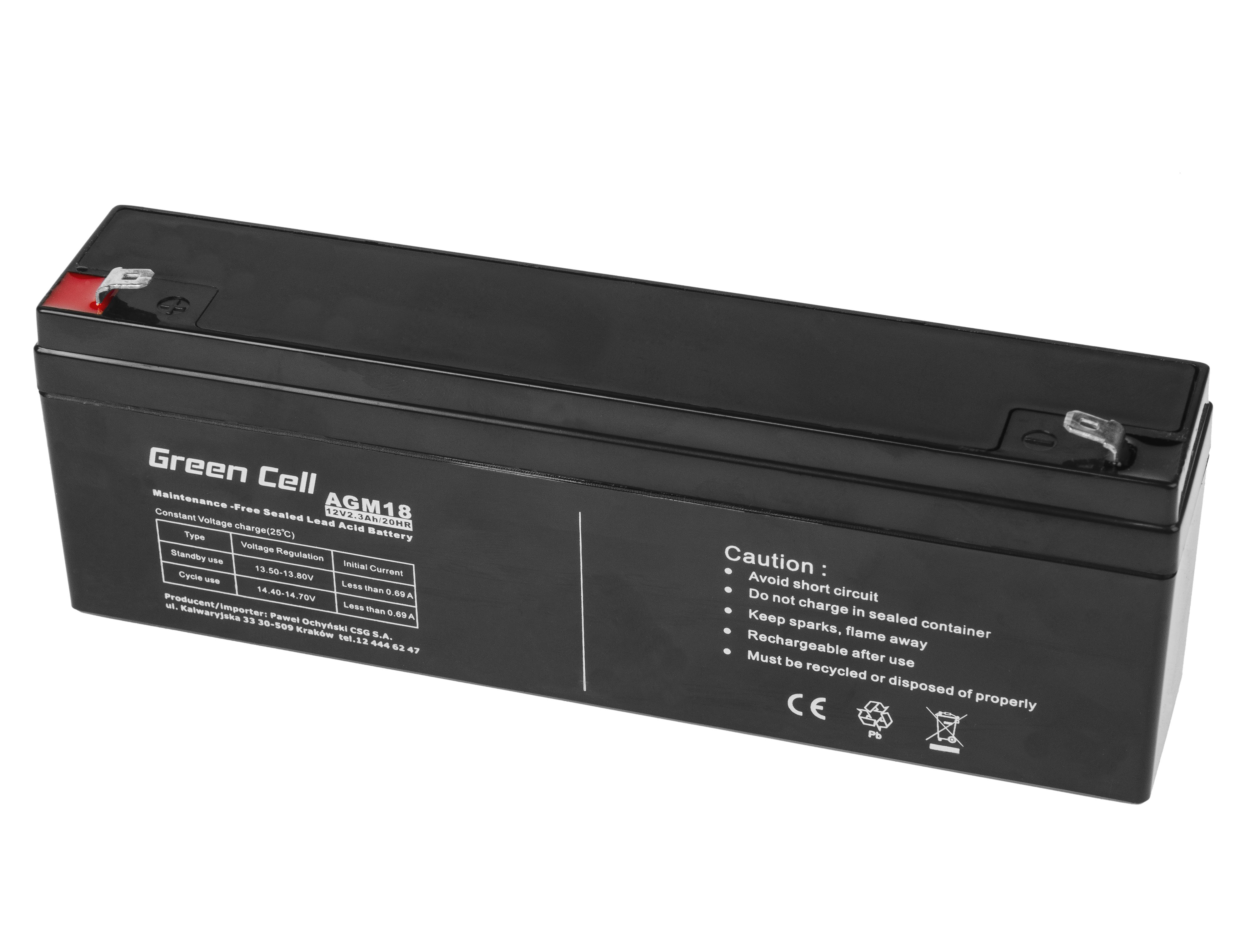 GREEN CELL Battery AGM 12V 2.3 Ah UPS aksesuāri