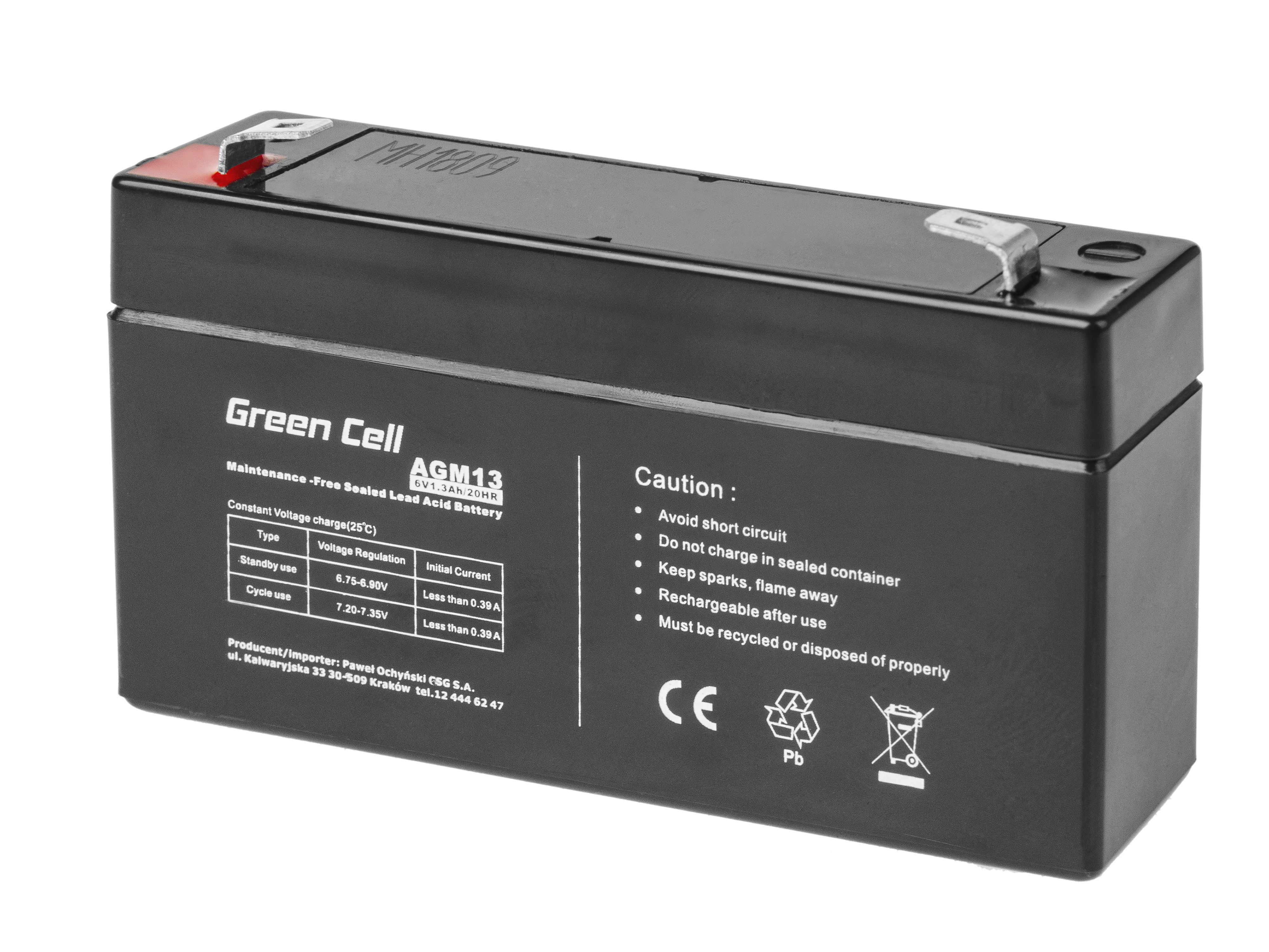 Green Cell AGM Battery 6V 1.3Ah UPS aksesuāri