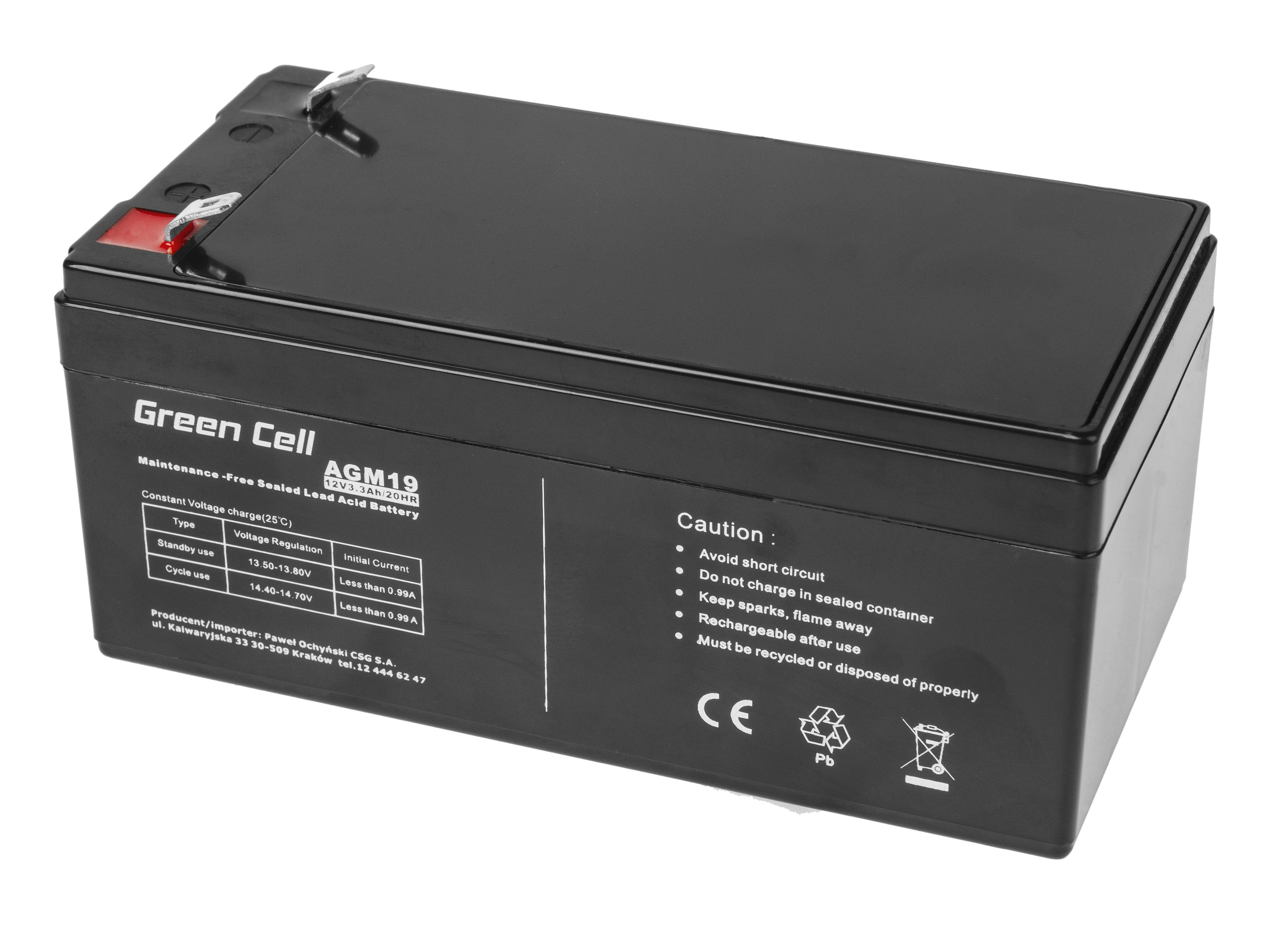 GREEN CELL Battery AGM 12V 3.3 Ah UPS aksesuāri