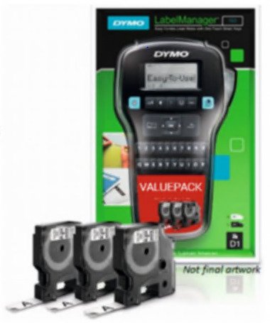 DYMO LabelManager 160 Value Pack inkl. 3x Standardetiketten 12mm schwarz auf weis S02142992 (3026981429927) uzlīmju printeris