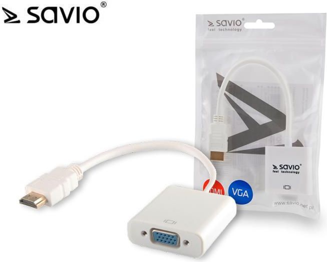Savio CL-27B video cable adapter HDMI Type A (Standard) VGA (D-Sub) White