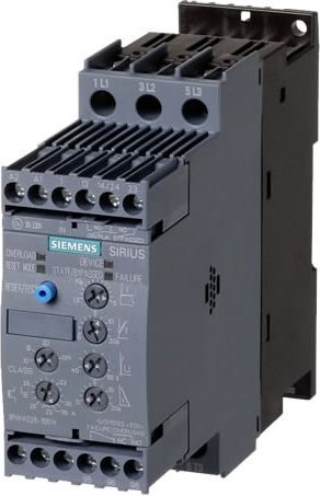 Siemens Softstart 3-fazowy 200-480VAC 25A 11kW/400V Uc=110-230V AC/DC S0 (3RW4026-1BB14) auto akumulatoru lādētājs