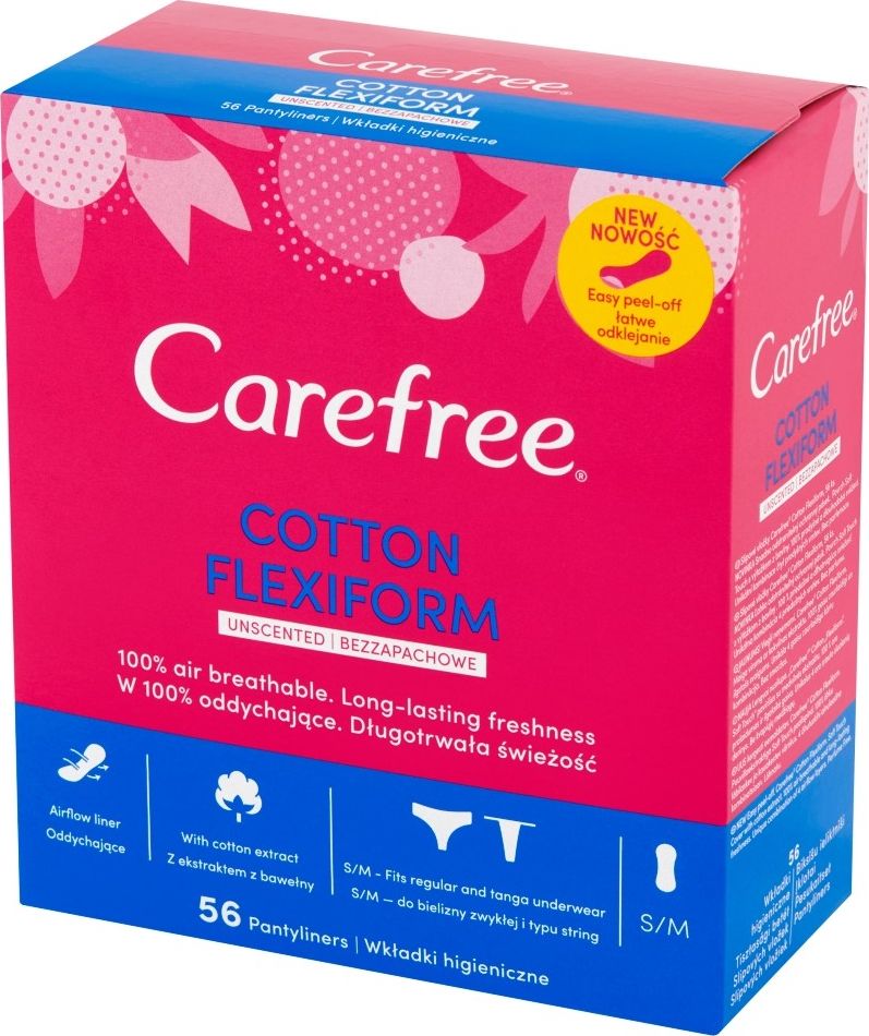 Carefree Carefree Cotton Flexiform Wkladki higieniczne Unscented-bezzapachowe 1op.-56szt 512194 (3574661482194) kosmētika ķermenim