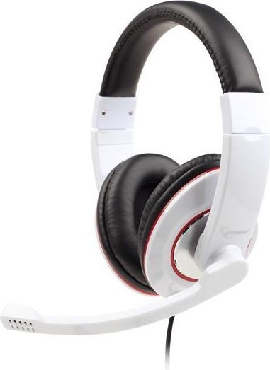 Headset with microphone white black red austiņas