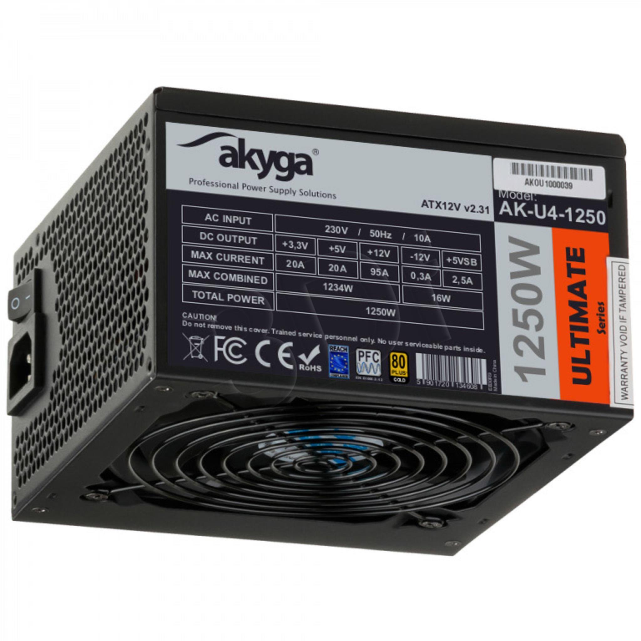 Akyga Ultimate ATX Power Supply 1250W AK-U4-1250 Fan14cm P8 12xPCI-E Barošanas bloks, PSU