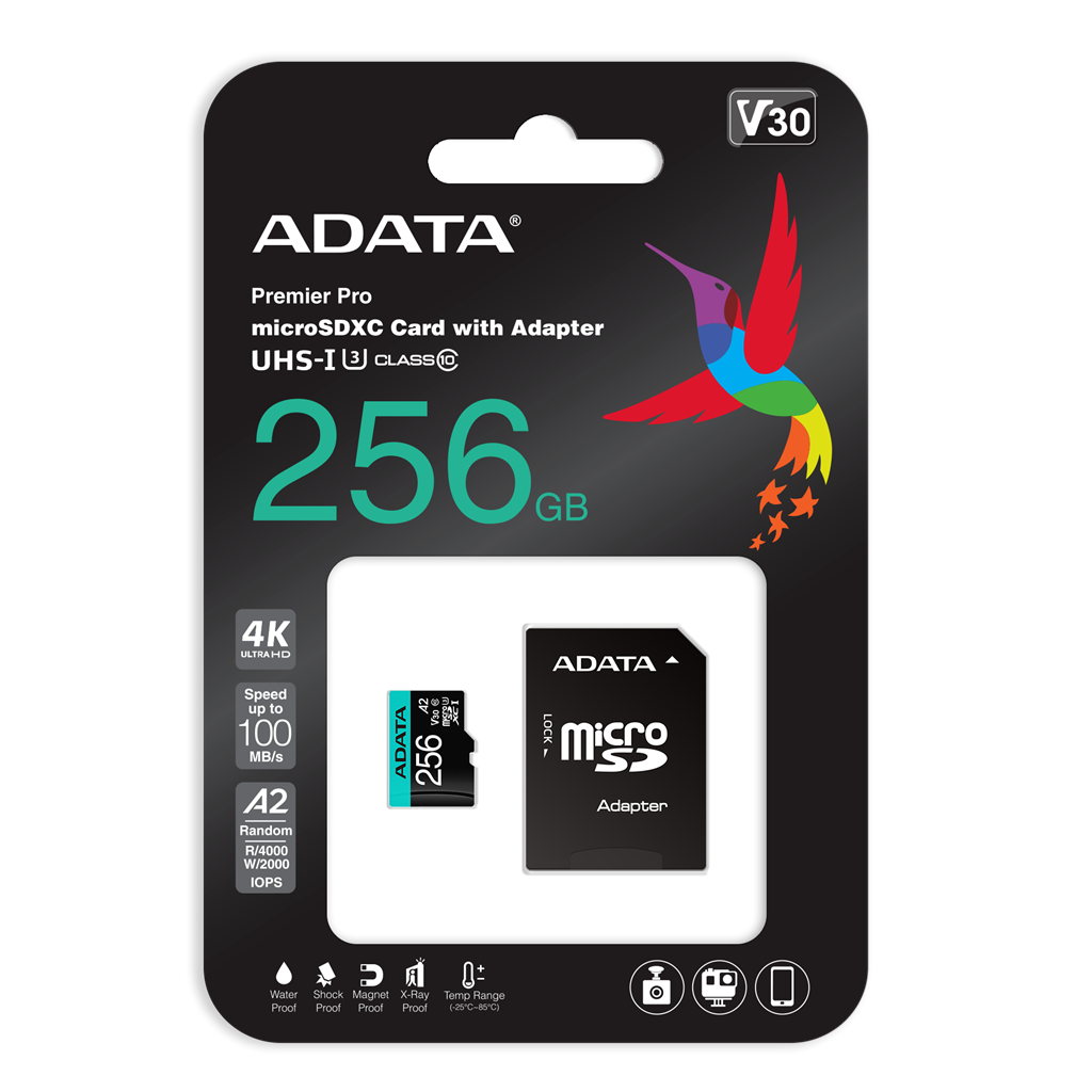 ADATA | Premier Pro | UHS-I U3 | 256 GB | micro SDXC | Flash memory class 10 | with Adapter atmiņas karte