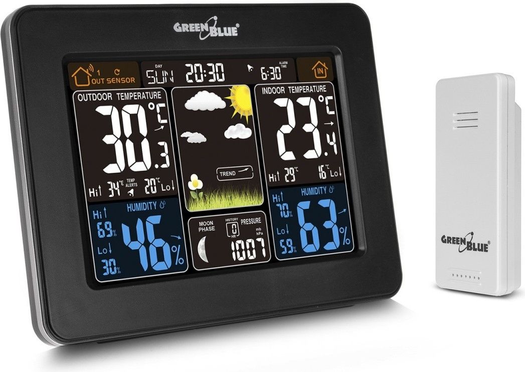 GreenBlue Weather station DCF GB523 DCF color wireless moon phase barometrs, termometrs